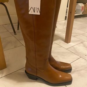 Heeled Leather Square Toe Cowboy Boots